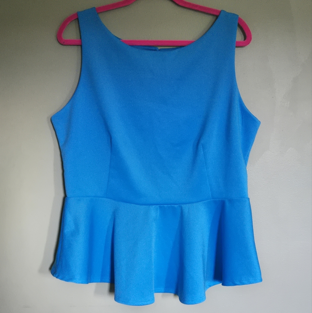 Bisou Bisou Sleeveless Peplum Top XL Turquoise Aqua Blue